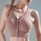 Yoga tops, bra tops, V-neck, sleeveless, solid color, 3 colors to choose from, fitness, sports, zipper, open back, feminine, trendy, elegant, stylish, S~XL