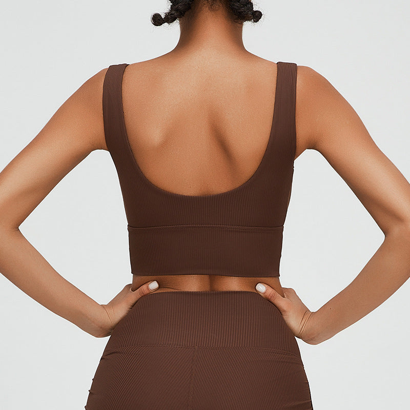 Bra top with cups, U-back, push-up, no wires, yoga wear, top, wide shoulder straps, stays in place, stretchy, stylish, sweat-wicking, quick-drying, cute, soft, square neck, plain, ribbed, 4 colors available, sports, fitness, gym, Pilates, running, S-XL