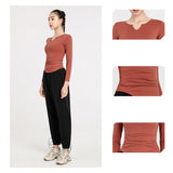 Yoga tops, long sleeves, V-neck, 6 colors to choose from, stylish, women's, breathable, sports, quick-drying, belly cover, casual, simple, daily, S~XL