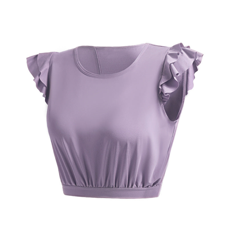 ヨガtシャツ ヨガトップス バックスリット 肩フリル 羽織り ギャザー チュニック めくれない 	へそ出し 激安 ラウンドネック 無地 全4色 速乾 ゆったり スポーツ 軽さ ピラティス 	スポーツ フィットネス ランニング S-XL