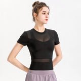 Short sleeve yoga top, round neck, solid color, 4 colors to choose from, tulle, simple, sweet, cute, S~XL