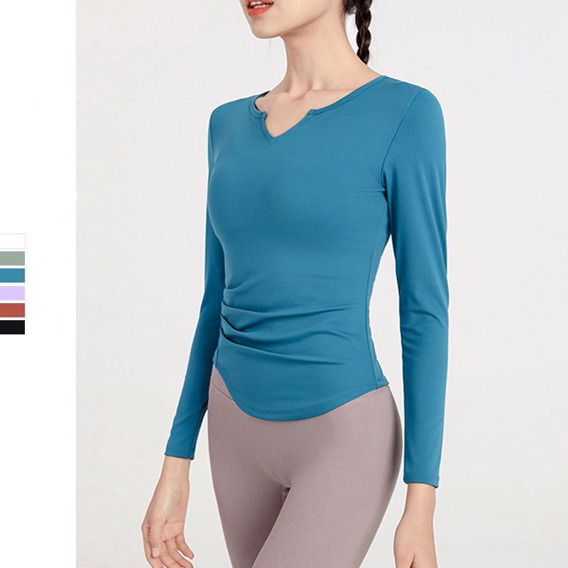 Yoga tops, long sleeves, V-neck, 6 colors to choose from, stylish, women's, breathable, sports, quick-drying, belly cover, casual, simple, daily, S~XL