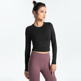 Yoga Tops Long Sleeve Round Neck 4 Colors to Choose From Switching High Waist Fitness Sports Breathable Stylish Elegant Sweet S~XL