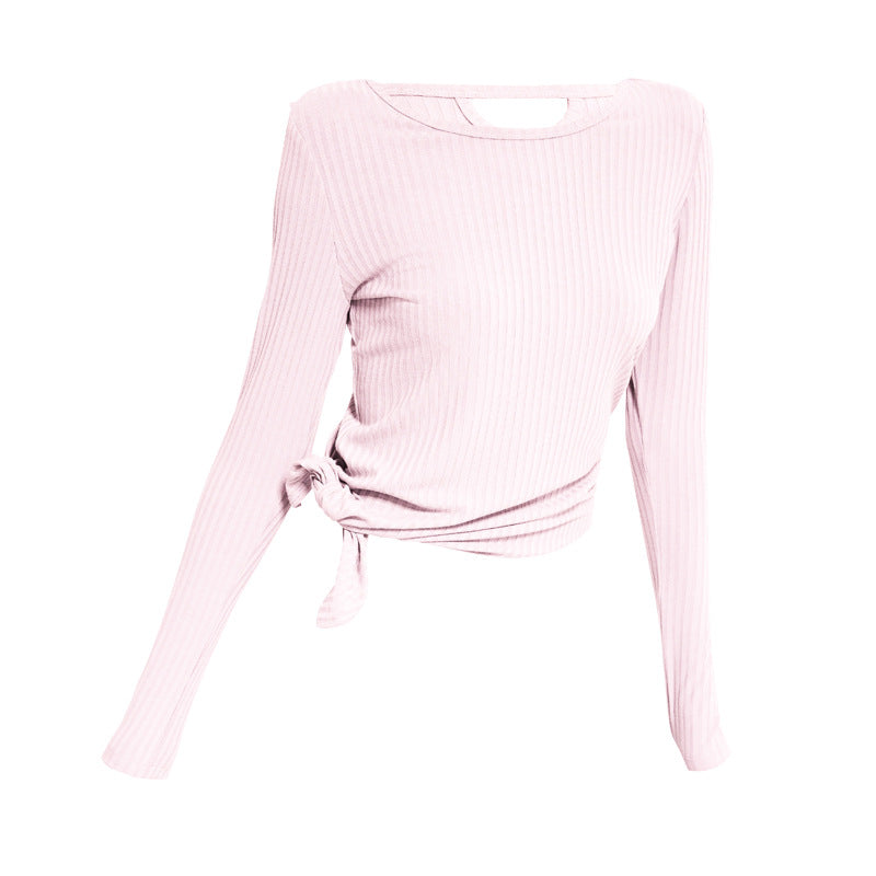 Yoga tops, long sleeves, round neck, stripes, 3 colors to choose from, running, open back, slimming design, popular item, S~XL