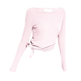 Yoga tops, long sleeves, round neck, stripes, 3 colors to choose from, running, open back, slimming design, popular item, S~XL