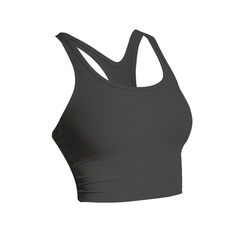 Bra top, yoga top, sleeveless, U-neck, open back, plain, sports, simple, women's, cute, S~XL