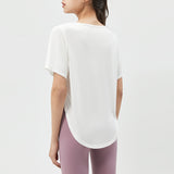 Yoga T-shirt, Yoga wear, Top, Short sleeve, Round neck, 5 colors, Side ribbon, Curved hem, Body cover, Cover up, Breathable, Quick drying, Thin, Loose fit, Sports, Fitness, Stylish, Soft, Lightweight, Running, Gym, S~XL