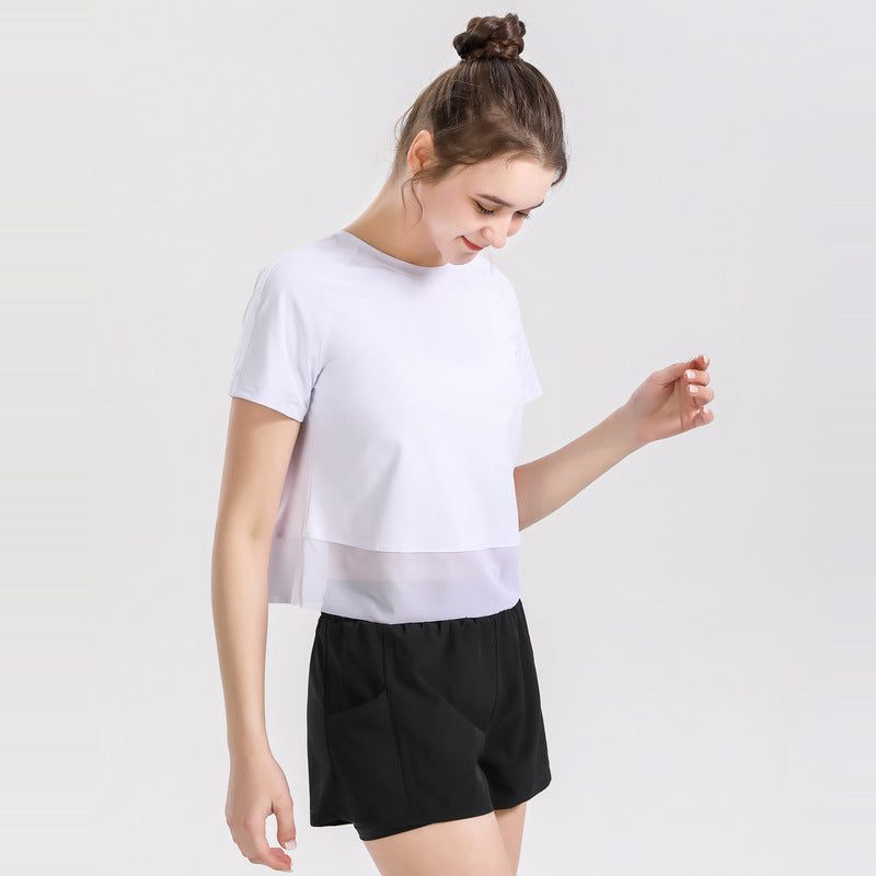 Short sleeve yoga top, round neck, 4 colors to choose from, lightweight, fitness, sports, full of temperament, simple, beautiful, training, S~XXXXL