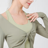 Yoga wear tops, v-neck, front opening, quick drying, breathable, twisted rib, belly button exposed, long sleeves, 4 colors, slimming, sports, fitness, running, dance, SL