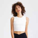 Yoga Tank Top with Cups, No Shaking, Belly-Baring, Stretchable, Sweat-Absorbent, Quick-Drying, Breathable, Round Neck, Solid Color, 4 Colors, Cropped Length, Stays in Place, Tight Neck, Sports, Fitness, Pilates, Running, Outlet, S-XL