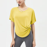 Yoga T-shirt, Yoga wear, Top, Short sleeve, Round neck, 5 colors, Side ribbon, Curved hem, Body cover, Cover up, Breathable, Quick drying, Thin, Loose fit, Sports, Fitness, Stylish, Soft, Lightweight, Running, Gym, S~XL