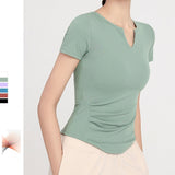 Yoga top, short sleeve, V-neck, 6 colors to choose from, breathable, quick-drying, sweat-absorbent, lightweight, sports, slimming, sweet, stylish, elegant, everyday, charming, S~XL