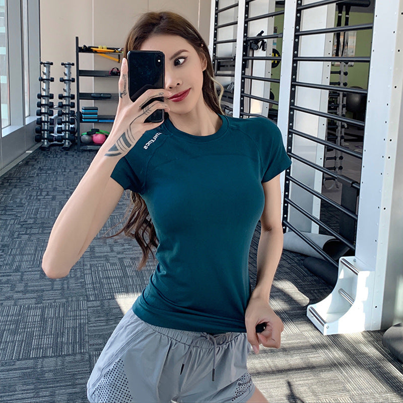 Yoga top, short sleeve, round neck, sweat absorbing, quick drying, breathable, Korean style♥, stylish, cute, fashionable, sports, S~XL