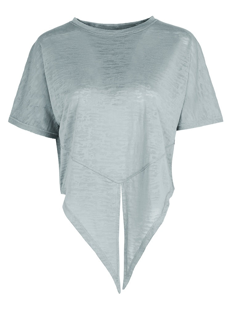 Short Sleeve Yoga Tops Round Neck Solid Color Fitness Casual Stylish Sports Yoga Wear S~XL