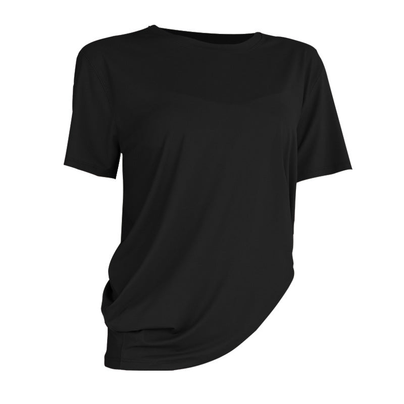Yoga top, short sleeves, round neck, solid color, 4 colors to choose from, breathable, thin, irregular, casual, sweet, elegant, full of character, pretty, easy to match, S~XL