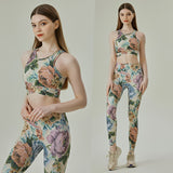 Yoga set, bra top + leggings, pretty, with cups, cross, open back, padded, stretchy, high waist, colorful, round neck, beautiful buttocks, hip up, compression, beautiful legs, sports, fitness, 5 colors available, S-XL