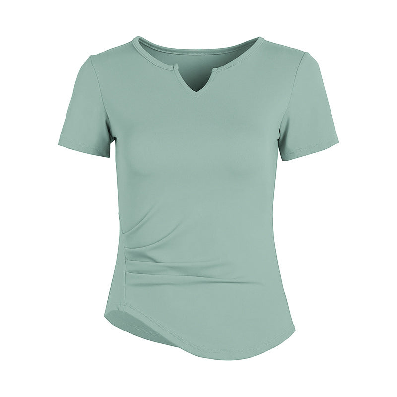 Yoga top, short sleeve, V-neck, 6 colors to choose from, breathable, quick-drying, sweat-absorbent, lightweight, sports, slimming, sweet, stylish, elegant, everyday, charming, S~XL