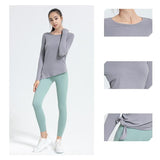Yoga tops, long sleeves, round neck, stripes, 3 colors to choose from, running, open back, slimming design, popular item, S~XL