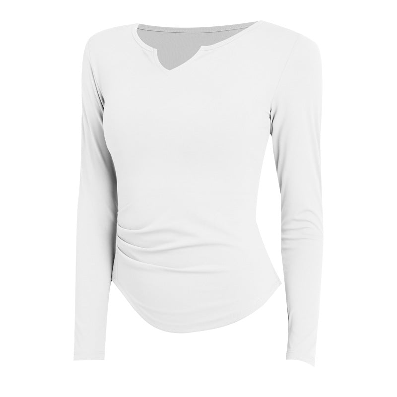 Yoga tops, long sleeves, V-neck, 6 colors to choose from, stylish, women's, breathable, sports, quick-drying, belly cover, casual, simple, daily, S~XL