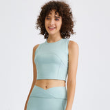 Yoga Tank Top with Cups, No Shaking, Belly-Baring, Stretchable, Sweat-Absorbent, Quick-Drying, Breathable, Round Neck, Solid Color, 4 Colors, Cropped Length, Stays in Place, Tight Neck, Sports, Fitness, Pilates, Running, Outlet, S-XL