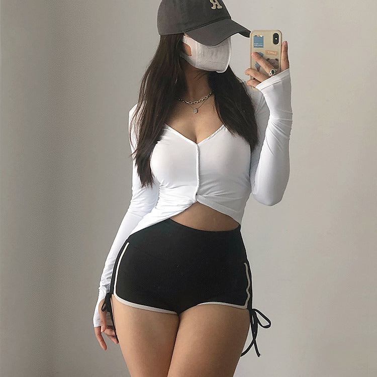 Yoga top, long sleeve, V-neck, solid color, 3 colors to choose from, fitness, sports, breathable, quick-drying, double-sided, sexy, very popular, best-selling, luxurious, S~L