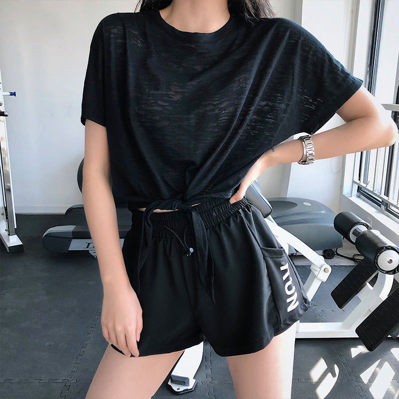 Short Sleeve Yoga Tops Round Neck Solid Color Fitness Casual Stylish Sports Yoga Wear S~XL