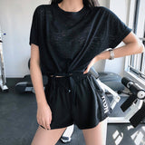 Short Sleeve Yoga Tops Round Neck Solid Color Fitness Casual Stylish Sports Yoga Wear S~XL