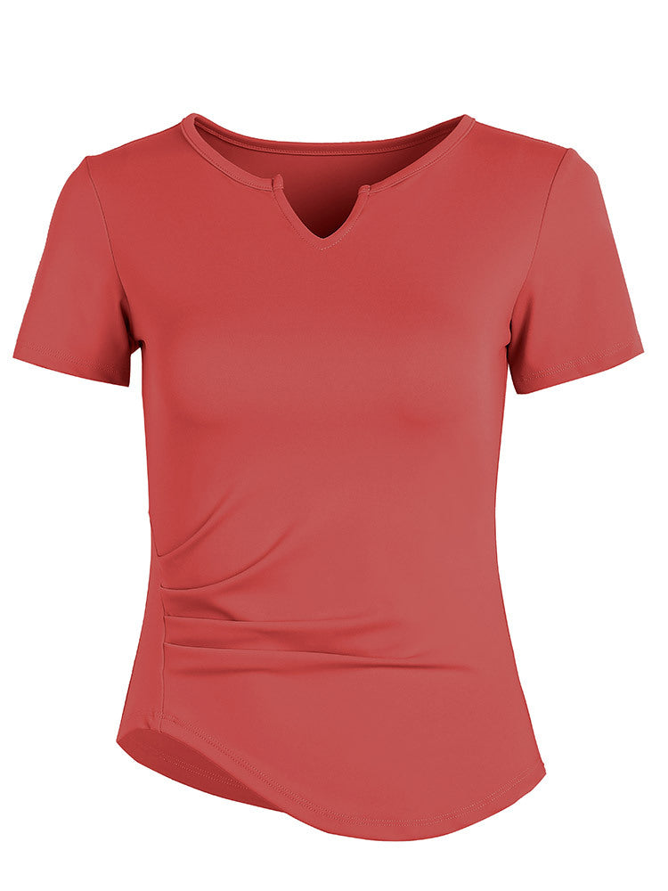 Short sleeve yoga top, round neck, solid color, fitness, sports, full of temperament, women's, strong elasticity, S~L