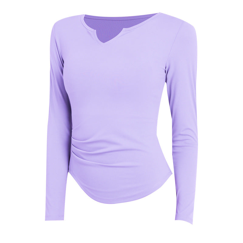 Yoga tops, long sleeves, V-neck, 6 colors to choose from, stylish, women's, breathable, sports, quick-drying, belly cover, casual, simple, daily, S~XL