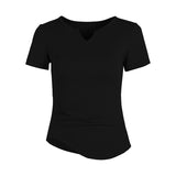 Yoga top, short sleeve, V-neck, 6 colors to choose from, breathable, quick-drying, sweat-absorbent, lightweight, sports, slimming, sweet, stylish, elegant, everyday, charming, S~XL