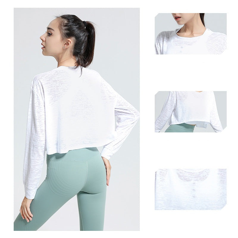 Yoga top, long sleeves, round neck, 2 colors to choose from, breathable, quick drying, sweat absorbing, thin, sports, sweet, stylish, unique design♪ Easy to match, elegant, daily wear, fashionable, retro, S~XL