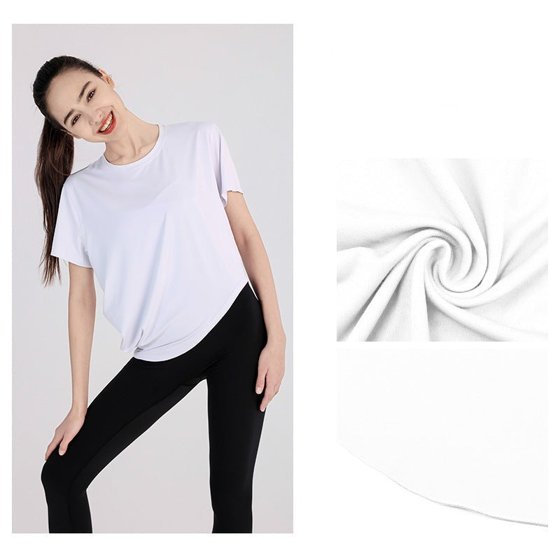 Yoga top, short sleeves, round neck, solid color, 4 colors to choose from, breathable, thin, irregular, casual, sweet, elegant, full of character, pretty, easy to match, S~XL