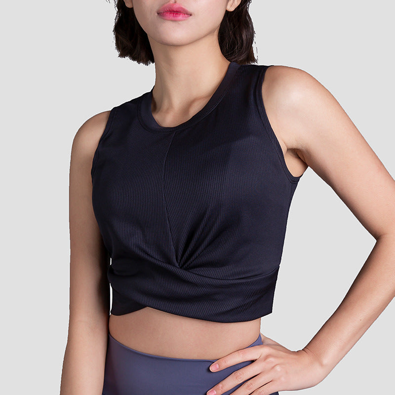 Yoga tops, tank tops, round neck, 5 colors, breathable, loose fitting, quick drying, cross hem, running, fitness, sports, daily use, feminine, stylish, luxurious, S~XL