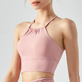 Yoga tops, bra tops, U-neck, frills, with cups, back cross, stretch, no shaking, open back, belly button exposed, 6 colors, breathable, sweat absorbent, quick drying, super big, padded, slimming, slim, cute for adults, sports, fitness, S~XL