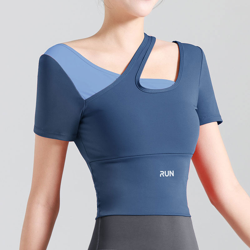 Yoga top, short sleeves, 3 colors to choose from, padding, color scheme, sports, breathability, quick drying, sweat absorption, belly cover, design, simple, slim, retro, cute, sexy, high-class, cheap, S~XXL