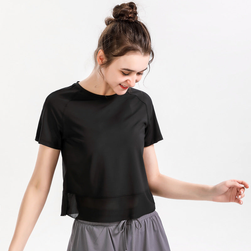 Short sleeve yoga top, round neck, 4 colors to choose from, lightweight, fitness, sports, full of temperament, simple, beautiful, training, S~XXXXL