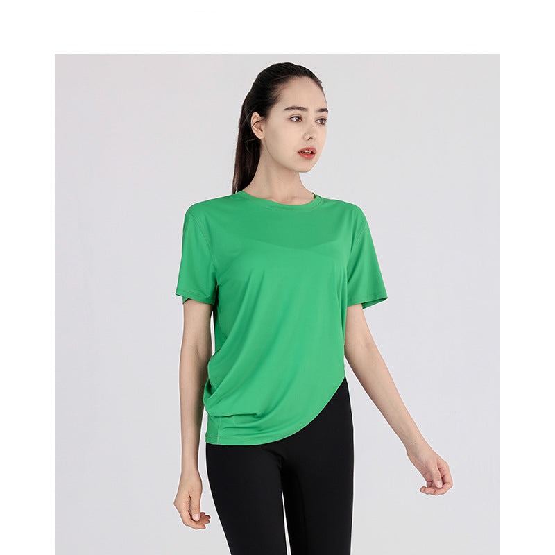 Yoga top, short sleeves, round neck, solid color, 4 colors to choose from, breathable, thin, irregular, casual, sweet, elegant, full of character, pretty, easy to match, S~XL