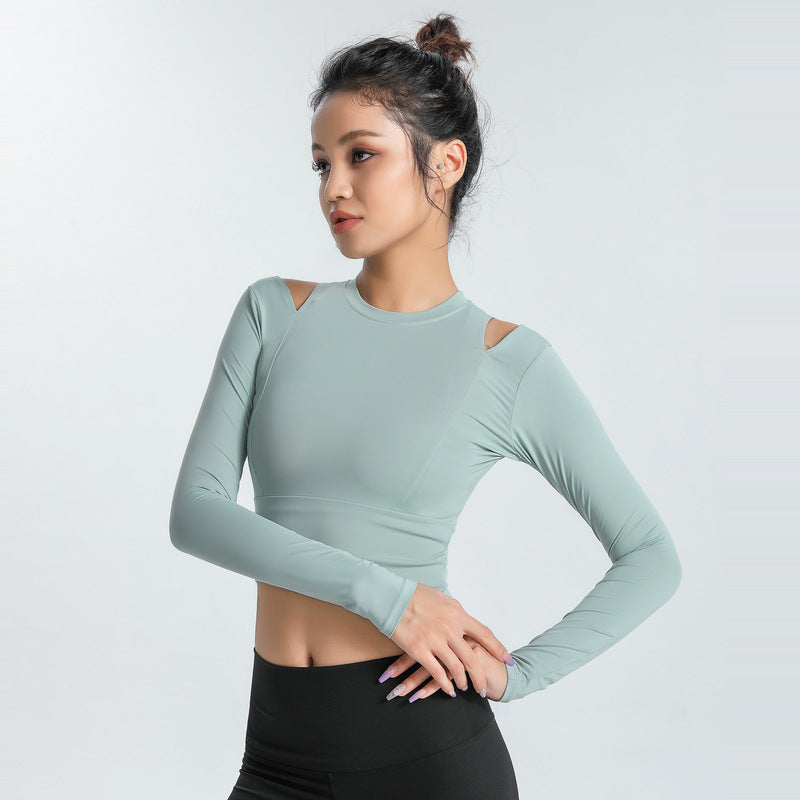Yoga tops, long sleeves, slim, round neck, solid color, 4 colors to choose from, thin, fitness, super flattering, cute, feminine, pretty, S~XL