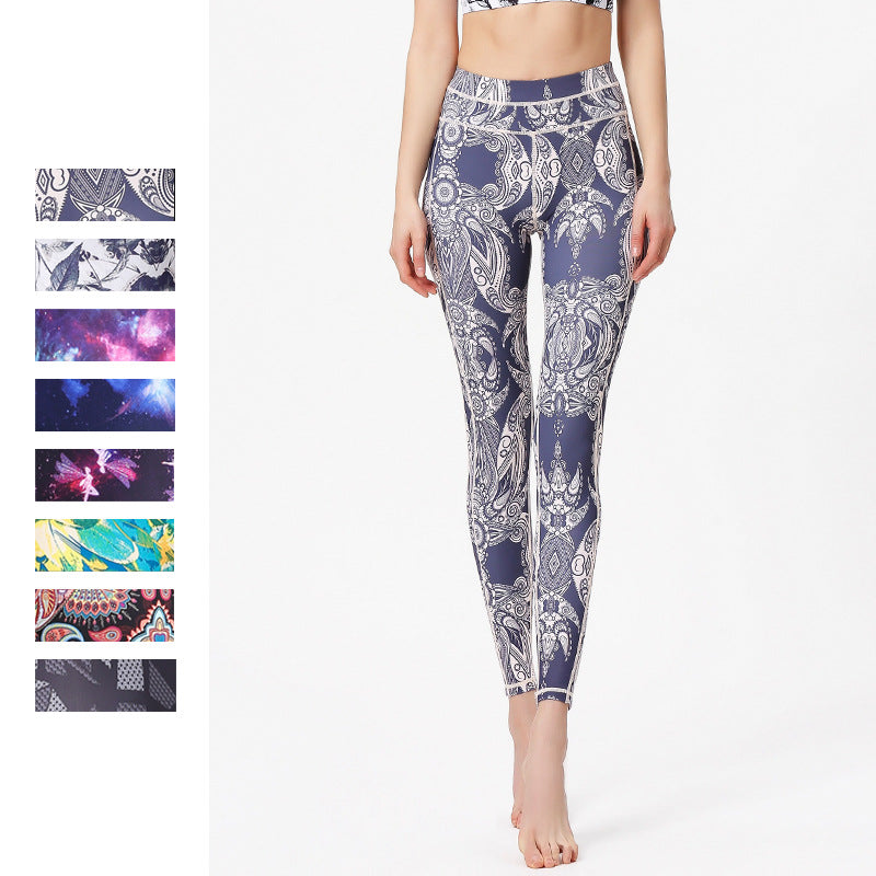 ヨガレギンス ヨガパンツ タイツ 人気 柄 プリント 美脚 着圧 美尻 全7色 カラフル ハイウエスト 通気性 吸汗 速乾 ストレッチ ヒップ アップ スポーツ ウエストゴム おしゃれ 綺麗め 細見え ピラティス フィットネス ホットヨガ S~XL