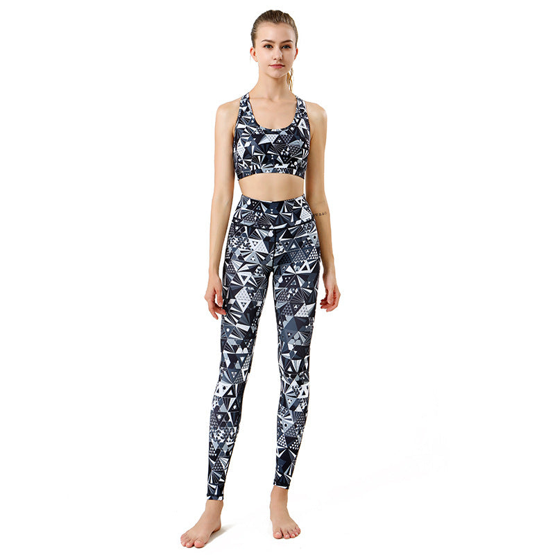 Yoga Set Slim Korean Style♥ U-neck Print 4 Colors to Choose From High Waist Breathable Quick Drying Sports Fitness Sweat Absorbing Hip Lift Pad Open Back Non-Wired Ankle Length S-XL