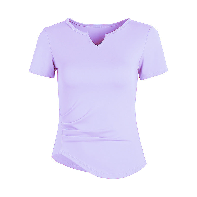 Yoga top, short sleeve, V-neck, 6 colors to choose from, breathable, quick-drying, sweat-absorbent, lightweight, sports, slimming, sweet, stylish, elegant, everyday, charming, S~XL