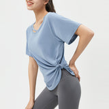 Yoga T-shirt, Yoga wear, Top, Short sleeve, Round neck, 5 colors, Side ribbon, Curved hem, Body cover, Cover up, Breathable, Quick drying, Thin, Loose fit, Sports, Fitness, Stylish, Soft, Lightweight, Running, Gym, S~XL