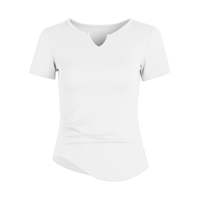 Yoga top, short sleeve, V-neck, 6 colors to choose from, breathable, quick-drying, sweat-absorbent, lightweight, sports, slimming, sweet, stylish, elegant, everyday, charming, S~XL