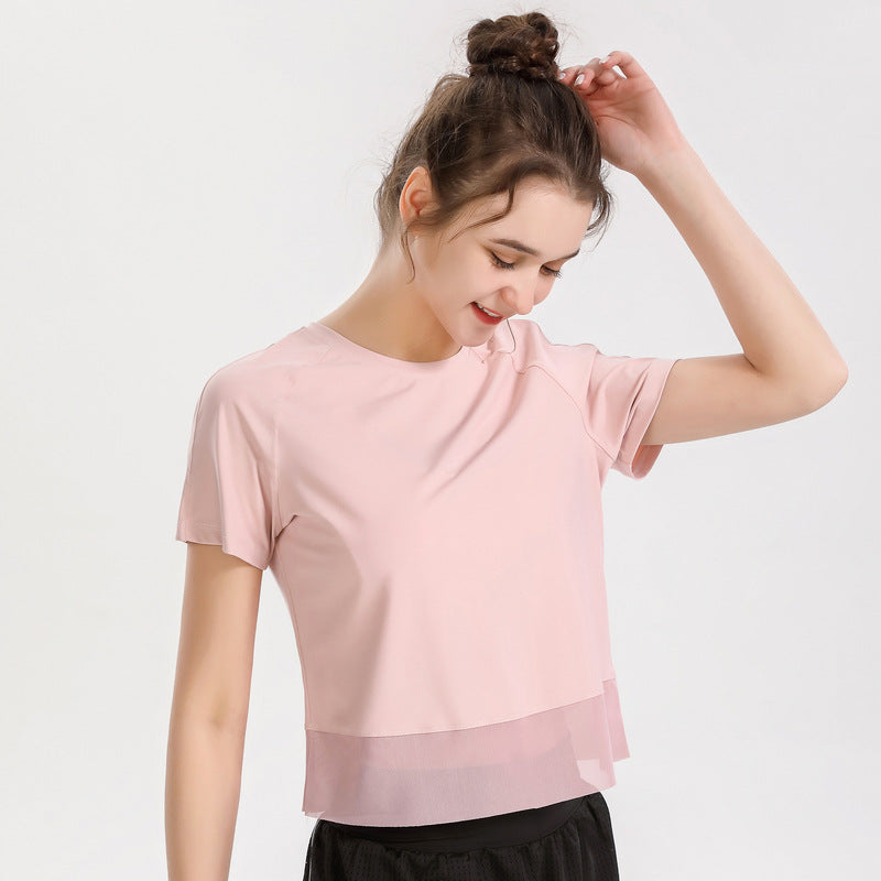 Short sleeve yoga top, round neck, 4 colors to choose from, lightweight, fitness, sports, full of temperament, simple, beautiful, training, S~XXXXL