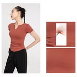 Yoga top, short sleeve, V-neck, 6 colors to choose from, breathable, quick-drying, sweat-absorbent, lightweight, sports, slimming, sweet, stylish, elegant, everyday, charming, S~XL