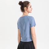 Short sleeve yoga top, round neck, 4 colors to choose from, lightweight, fitness, sports, full of temperament, simple, beautiful, training, S~XXXXL