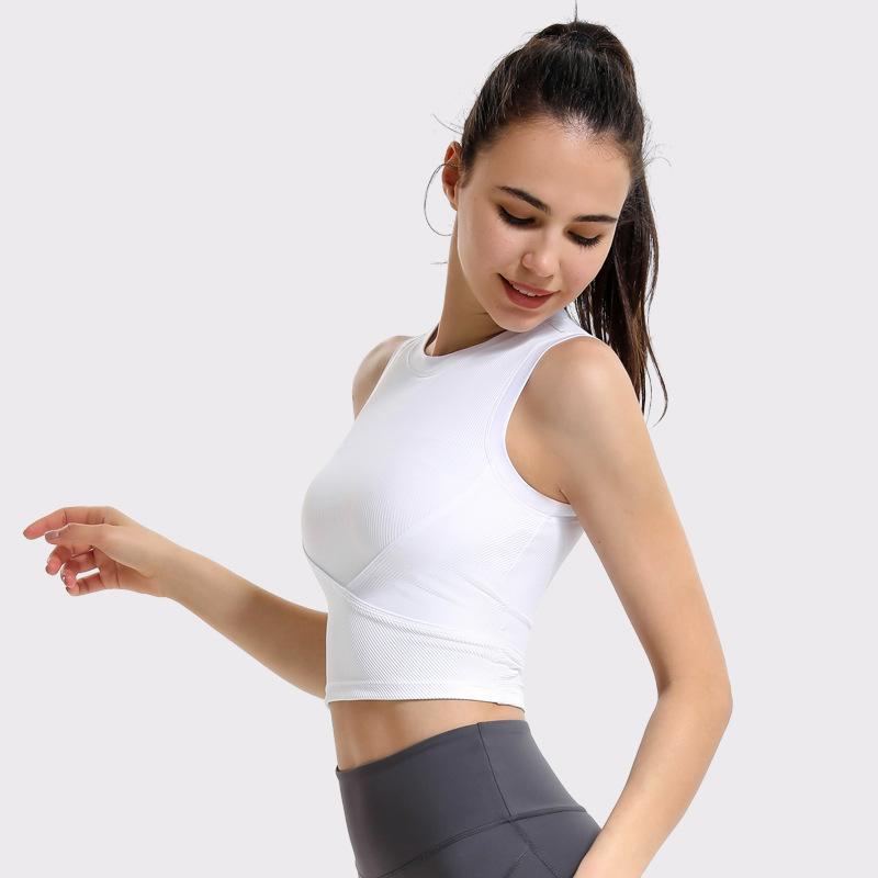 Camisole Yoga Top 5 Colors Plain Padded Back Cross Elastic Breathable Sports Simple S~XL