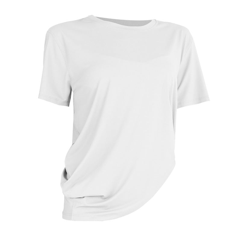 Yoga top, short sleeves, round neck, solid color, 4 colors to choose from, breathable, thin, irregular, casual, sweet, elegant, full of character, pretty, easy to match, S~XL