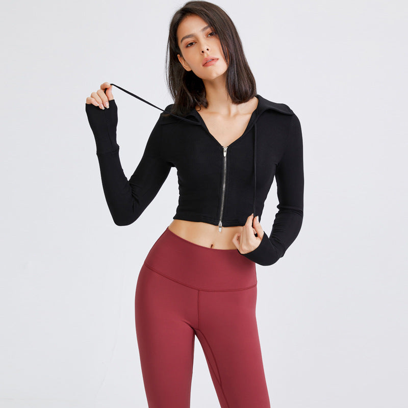 Yoga top, long sleeves, turn-down collar, 4 colors to choose from, high waist, stylish, fashionable, cute for adults, very popular, luxurious, slimming, breathable, zipper, S~L