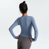 Yoga Tops Long Sleeve Round Neck 4 Colors to Choose From Switching High Waist Fitness Sports Breathable Stylish Elegant Sweet S~XL